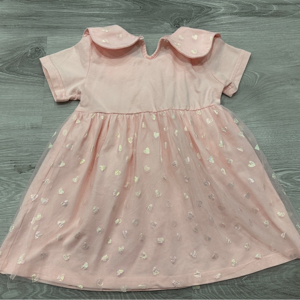 Pink Heart Mesh Baby Dress with Peter Pan Collar - Picture 2 of 2